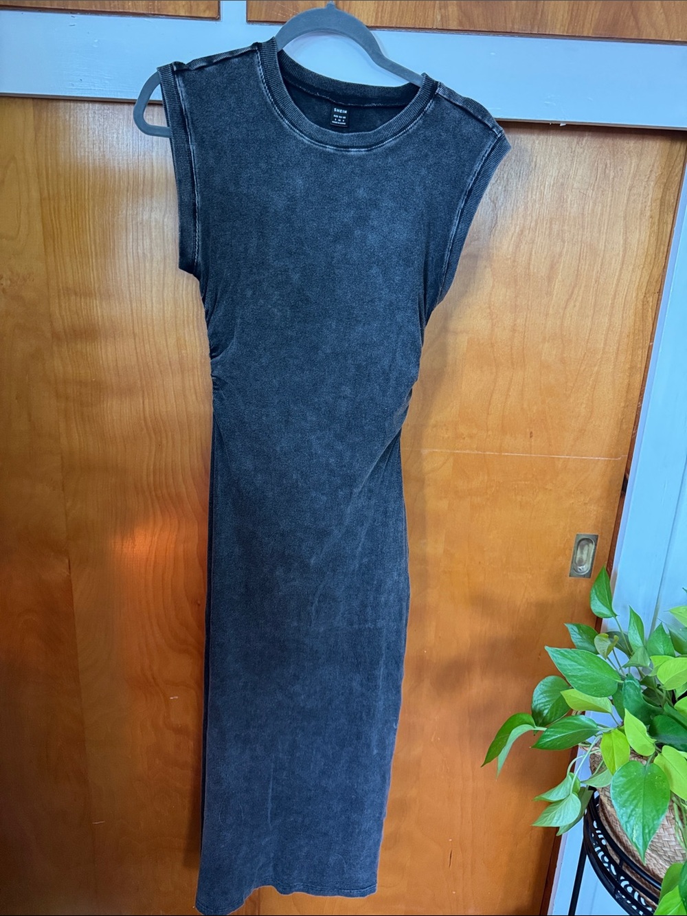 Sleeveless Washed Black Midi Dress